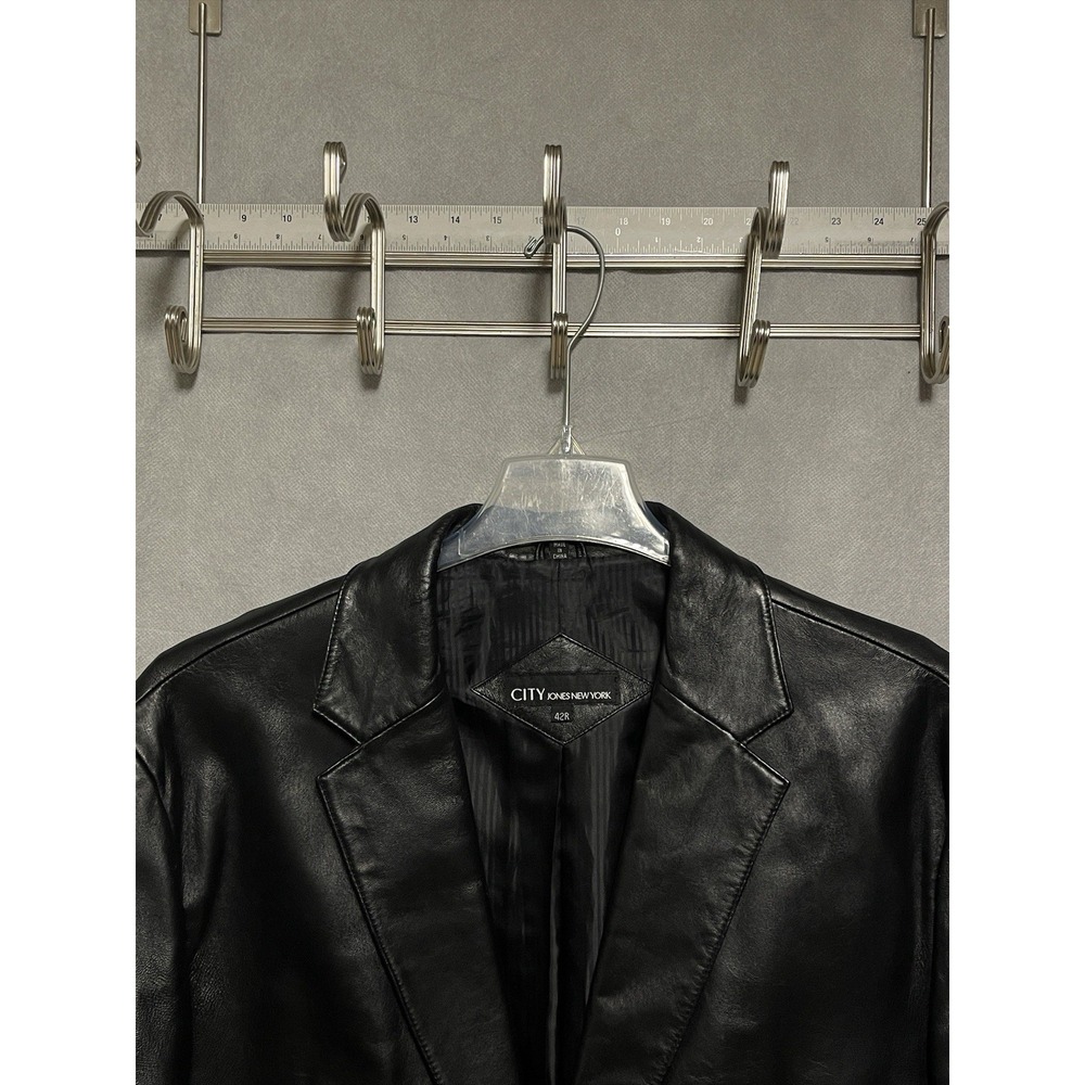 Jones New York Blazer Men 42R 44R Black City Leather Academia Casual Coat Luxury